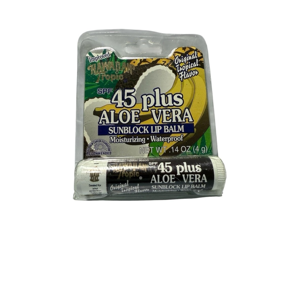 NIP Hawaiian Tropic 45 Plus Tropical Flavor Herbal Aloe Sunblock Lip Balm 1.4 oz